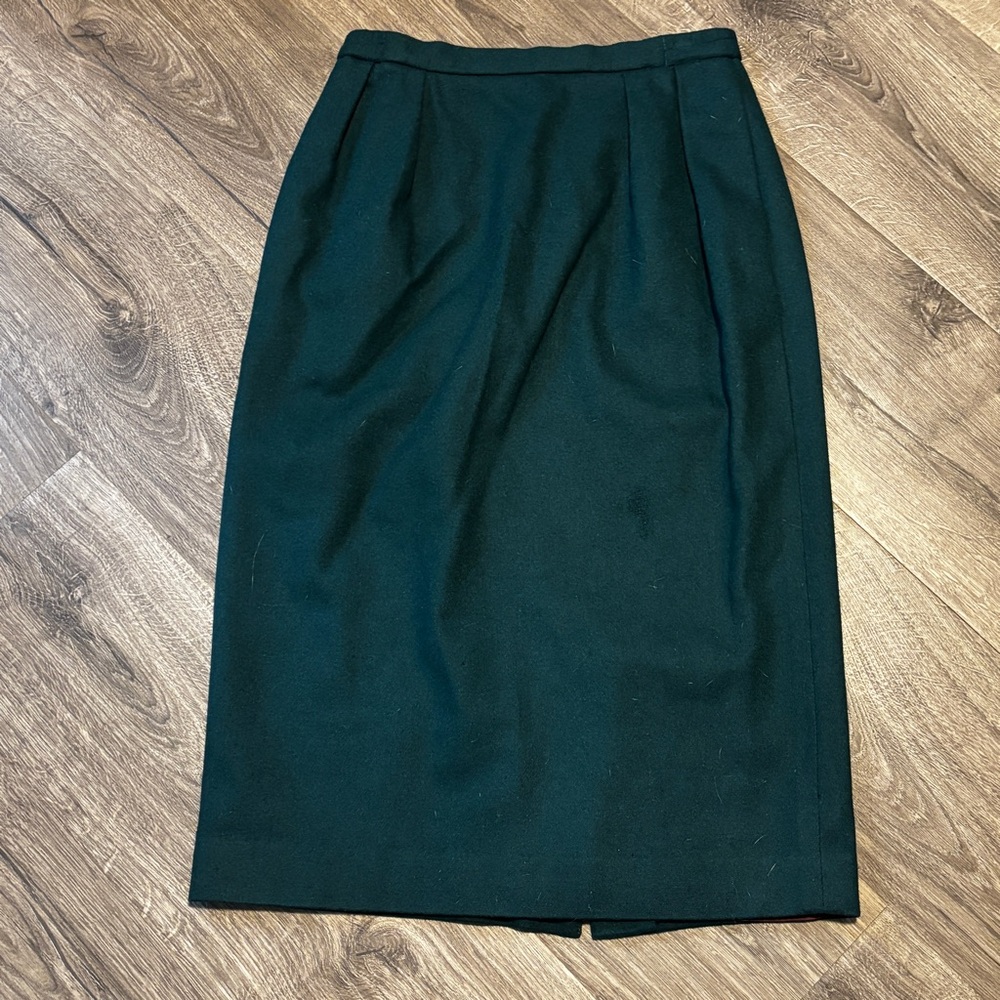 Vintage Giraffe Forest Green Wool Pencil Skirt